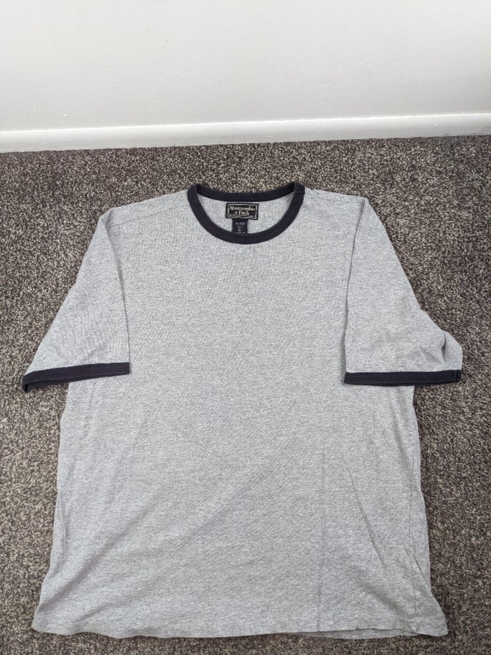 Vintage 90s Abercrombie & Fitch T-Shirt Ringer Gray Blue Mens XL USA Made